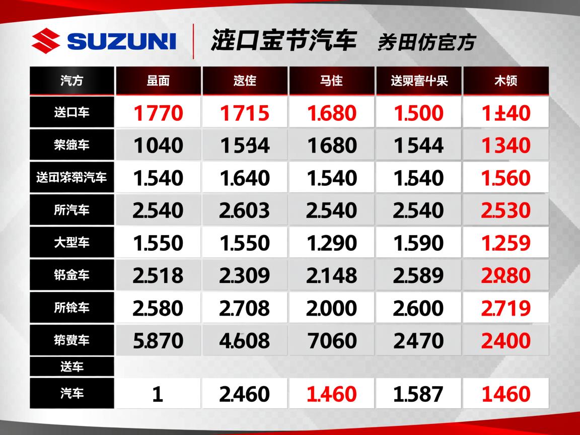 进口铃木汽车全部车型，进口铃木汽车价格表